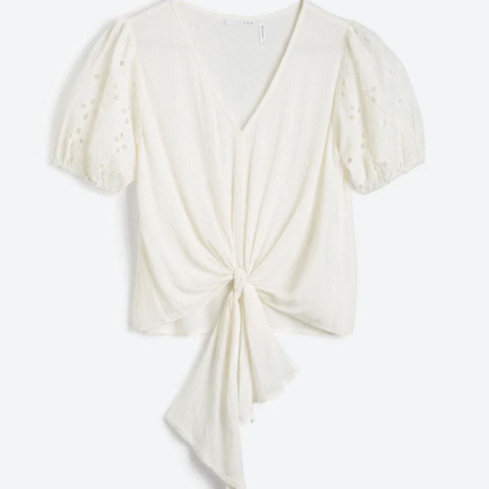 Rhee Eyelet Detail Tie Front Top